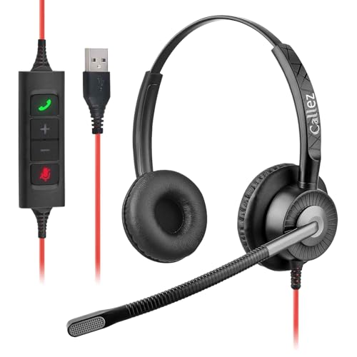Callez Wired USB Headset with ENC Dual Noise Cancelling Mics for PC Laptop