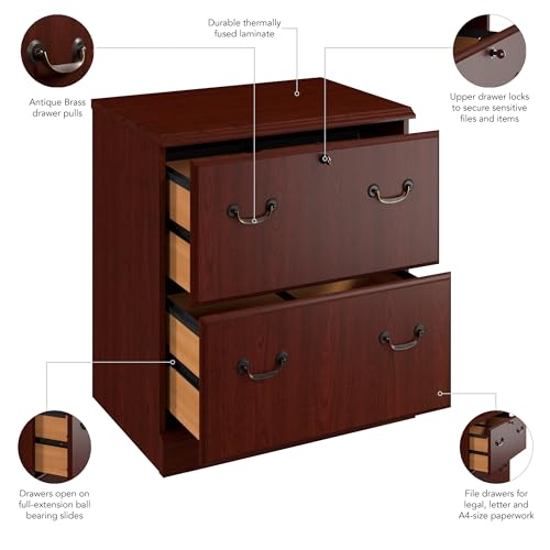Bush Business Furniture Arlington 2 Drawer Lateral File Cabinet in Harvest Cherry, Letter, Legal, A4-Size Document Storage for Home and Professional Office
