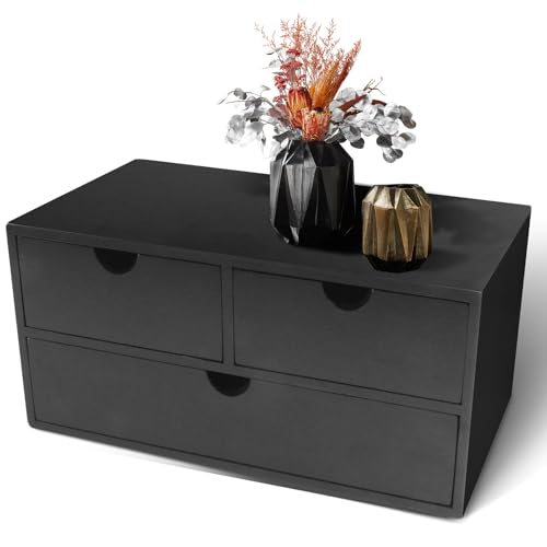 Charmewooden Bamboo Desk Organizer With Drawers Countertop Drawers Counter Storage Box Corner Desk Organizer for Home Office No Assembly Required - color: Black-3 drawers