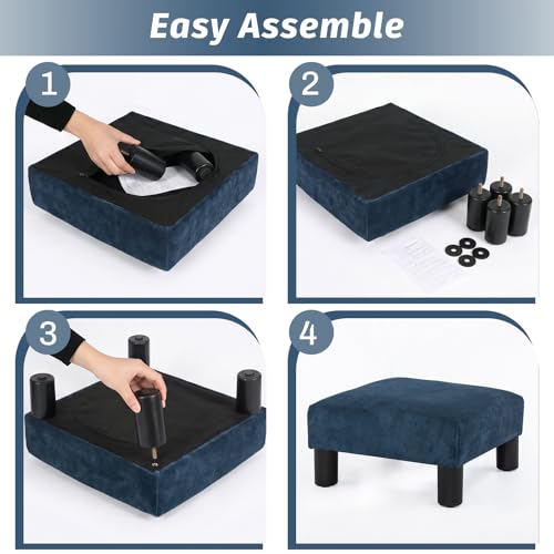 Joveco Small Foot Rest Stool Ottoman, 15" Fabric Square Short Low Footstool Upholstered Footrest for Chair, Under Office Desk, Living Room, Navy Blue - color: Navy Blue