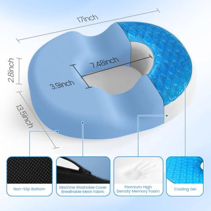 Donut Pillow Seat Cushion, Cooling Gel Memory Foam Chair Cushion,Light Blue - color: Light Blue, size: Large
