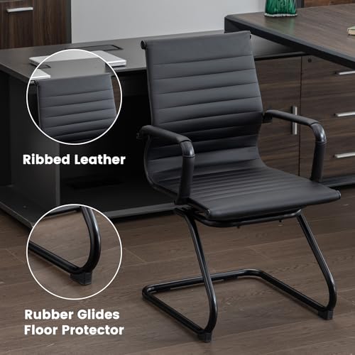 Office Guest Reception Chair Set of 8, Conference Room Chairs Waiting Room Chairs 8 Pack, Modern Leather Office Desk Chair No Wheels.（Matte Black） - color: Matte Black, size: 8 Pack