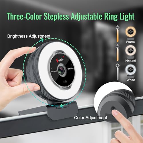 Angetube Streaming Webcam with Microphone, USB 1080P Web Cam w/Ring Light