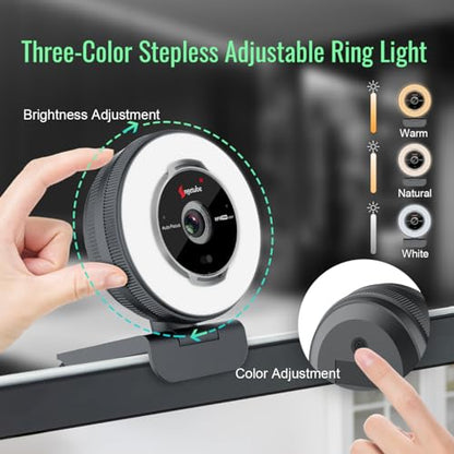 Angetube Streaming Webcam with Microphone, USB 1080P Web Cam w/Ring Light