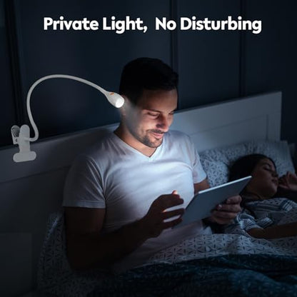 acegoo Minimalist Reading Light for Bed Headboard Dimmable White Book Light Clip on Lamp with USB-C Adapter, Flexible Neck & Handy Lamp Head Switch, CRI 90+ - color: White