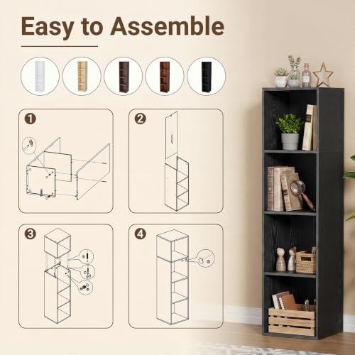 4 Cube Black Book Shelf, Tall Bookcase for Bedroom Home Office Living Room - color: Black, size: 4 Cube