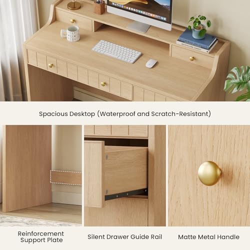 Office Desk with Drawers, 47" Wide Small Desk with File Drawer, Study Table Wood Writing Desk with Long Monitor Stand for Bedroom,Home Office