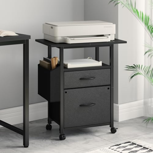 GYIIYUO 2 Drawer File Cabinet 24''W, Mobile Filing Cabinet, Printer Stand | 24'' Extended Desktop, Rolling, Side Bag, Fits A4/Letter Size, Home Office, Fabric Drawer, Black - color: Black