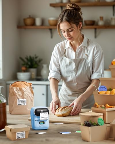 Phomemo Barcode Label Printer - M110 Label Maker Portable Bluetooth Label Maker Machine for Small Business, Barcode, Address, Logo, Clothing, Jerwery, Thermal Printer Compatible with Phones & PC, Blue | 2 Inch Bluetooth Thermal Printer Easy to Use for Sma