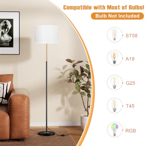 Ambimall 60'' Modern Floor Lamp with Shade, Tall Lamps for Living Room, Bedroom, Office, Dining Room, Gold & Black Lamp Pole(Without Bulb) - color: gold & black pole, size: 60 Inches(Without Bulb)