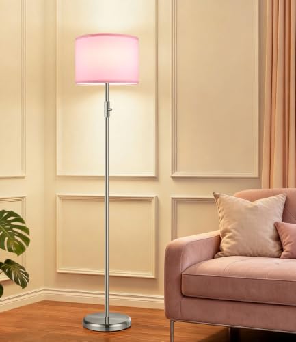 Floor Lamp Simple Design with Shade, Small Tall Lamps for Living Room Bedroom Office Dining Room Kitchen-Nickel - color: Nickel-Pink Shade