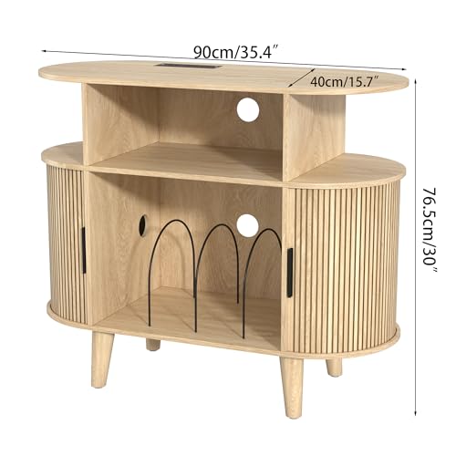 Fiogmub Round Printer Stand with Charging Station & USB Ports - color: Oak