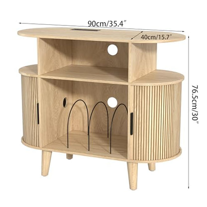 Fiogmub Round Printer Stand with Charging Station & USB Ports - color: Oak