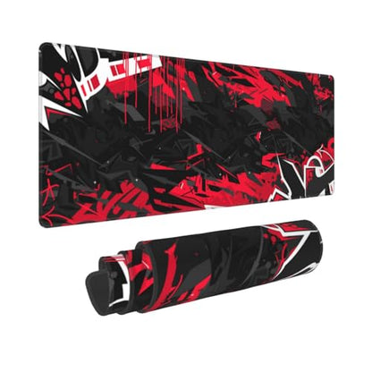 Gaming Mouse Pad, with Stitched Edges, Dark Black Urban Street Art Graffiti Mouse Mat, Extended XL Mousepad with Anti-Slip Base, Cool Large Mouse Pad for Desk, 31.5 x 11.8 in - color: Dark Black Urban Street Art Graffiti