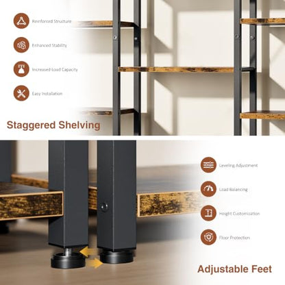 Shintenchi Large 5 Tier Bookshelf,Triple Bookcase, Tall Open Shelves - size: 5 Tier