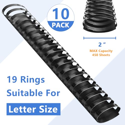 HOUYEE 10 Pack 2 Inch Plastic Binding Combs,19 Rings, 450 Sheets Capacity - size: 2''(51mm),10P