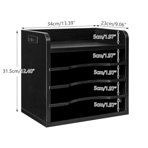 YMYNY Desktop File Organizer with Handle, Document Letter Mail Tray Sorter with 3 Adjustable Shelves, 5 Tiers Paper Holder for School Home Office Desk,Black,13.4 * 12.4 * 9.06" UHBC006B