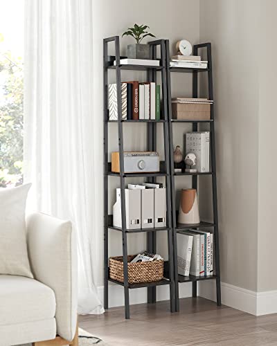VASAGLE Bookshelf, 5-Tier Narrow Bookcase, Ladder Shelf | For Home Office, Living Room, Bedroom, Kitchen, Ebony Black and Ink Black, BARNET Collection ULLS109B56 - color: Ebony Black + Ink Black, size: 5 Tiers (13.3"W), style: With back panels