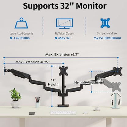 Triple Monitor Desk Mount for Computer Screens up to 32" | Holds up to 19.8 lbs Each, 3 Monitor Arm, Heavy Duty Stand Vesa Mount 75x75, 100x100 - size: Triple
