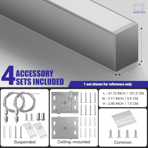 JTT 4FT LED 4Pack Gray Linear Light,50W/40W/30W Linkable Office Light - color: Silver 4 Pack（4FT）