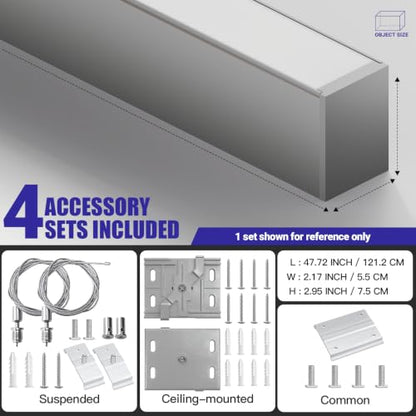 JTT 4FT LED 4Pack Gray Linear Light,50W/40W/30W Linkable Office Light - color: Silver 4 Pack（4FT）