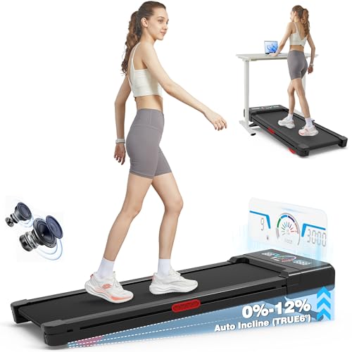 Walking Pad Treadmill 12% Auto Incline, Under Desk Treadmill | 450 lb capacity, 9-level auto incline to 12%, smart APP + Bluetooth speaker, compact treadmills for home, RGB Display. - color: Black