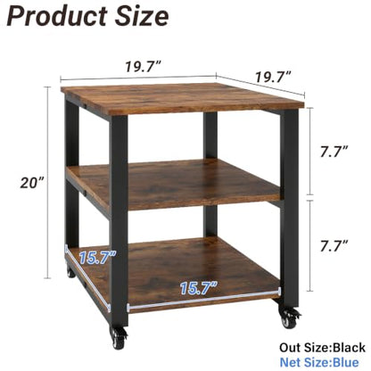 Natwind 3 Tier Laser Printer Stand,20''x20'' Side Table for Printer, Retro | Large Printer Table ,Copier Stand with Industrial Wheels, Heavy Duty Stand, 1.6''x0.8'' Thick Steel Tube, for Home Office - color: Retro