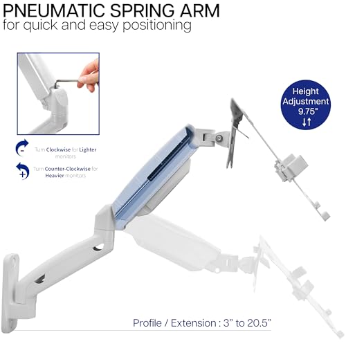 VIVO Height Adjustable Pneumatic Extended Arm Laptop Wall Mount, Full Motion Articulating Notebook Tray, Fits 10 to 15.6 inch Screen, White, MOUNT-V001GLW - color: White