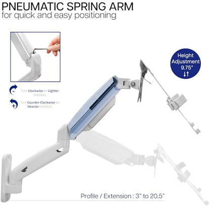 VIVO Height Adjustable Pneumatic Extended Arm Laptop Wall Mount, Full Motion Articulating Notebook Tray, Fits 10 to 15.6 inch Screen, White, MOUNT-V001GLW - color: White
