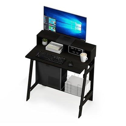 Furinno Simplistic 32-Inch Black Computer Desk, Small Office Desk, Rectangular Home Office Desk with Shelf, Gaming Desk for Home Office, Bedroom, Study Room, Black Espresso