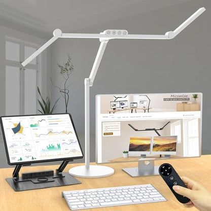 Micomlan Architect Desk Lamp for Home Office, 24W Adjustable Led Desk Light with Remote, 1500LM Bright Dimmable Computer Table Light Rotatable Office Lamp with Base for Cafting Monitor - color: Light White