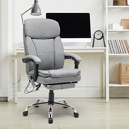 HOMREST Reclining Office Chair with 4-Point Massage, Breathable Fabric Executive Chair with Retractable Footrest, Ergonomic Computer Chair with High Back, Reclining Gaming Chair for Home, Light Grey