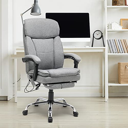HOMREST Reclining Office Chair with 4-Point Massage, Breathable Fabric Executive Chair with Retractable Footrest, Ergonomic Computer Chair with High Back, Reclining Gaming Chair for Home, Light Grey