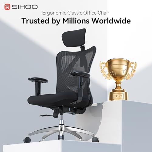 SIHOO M18 Ergonomic Office Chair, High Back Mesh Desk Chair with Adjustable Headrest & Lumbar Support, 330lbs Capacity Computer Chair with 2D Armrests & Wide Cushion, Tilt Lock, 2 Packs-Black - color: Black, size: Pack of 2