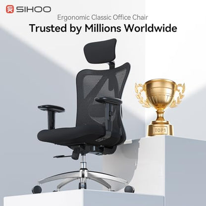 SIHOO M18 Ergonomic Office Chair, High Back Mesh Desk Chair with Adjustable Headrest & Lumbar Support, 330lbs Capacity Computer Chair with 2D Armrests & Wide Cushion, Tilt Lock, 2 Packs-Black - color: Black, size: Pack of 2
