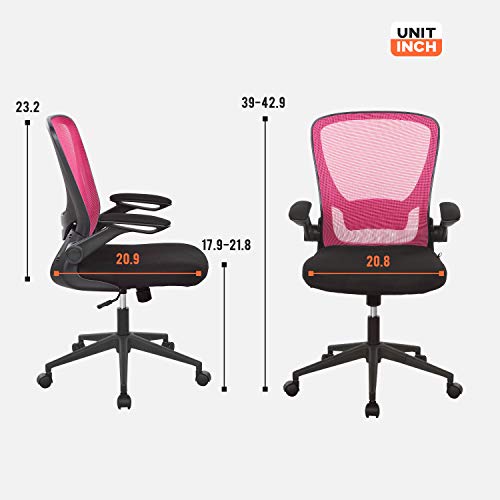Home Office Chair Ergonomic Desk Chair Mesh Computer Chair with Lumbar Support Flip-up Arms Swivel Rolling Executive Task Chair Adjustable Chair for Adults(Pink) - color: Pink