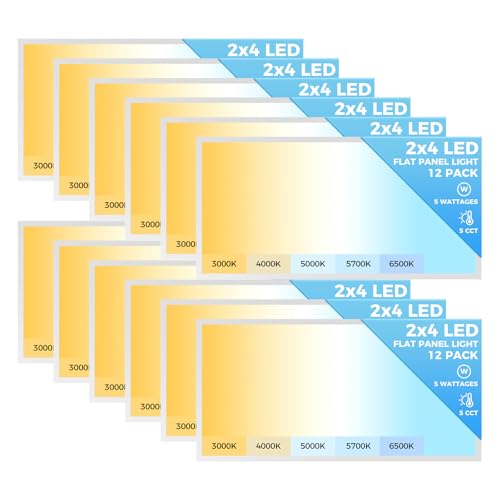 AIKVSXER 12 Pack 2x4 LED Flat Panel Light, Dimmable Recessed Drop Ceiling Light Fixture for Office Kitchen,9100LM,Switchable 5CCT 3000K/4000K/5000K/5700K/6500K, 5 Wattages 30W/40W/50W/60W/70W - size: 2x4-12p