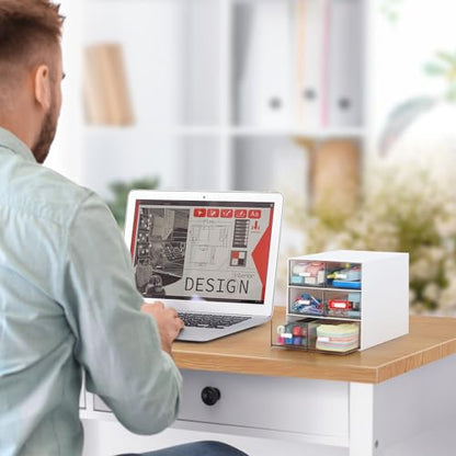 Desk Organizer with 5 Drawers, Rectangular Office Stationery Supplies Desktop Drawers, Plastic Makeup Storage, Suitable for Office, School, Home (White & 6 Drawers) - color: White & 6 Drawers