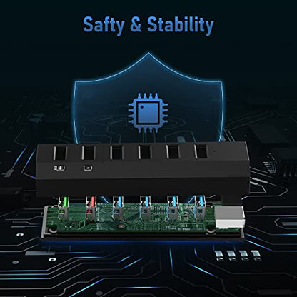 USB Hub, Aiibe 6 Ports Super High Speed USB 3.0 Hub Splitter + 24W Power Adapter + USB 3.0 Cable, Black Smart Fast Charger Powered USB Hub for Laptop, Mac, PC, Mobile HDD, Mulitple Devices - color: Black 6 Port