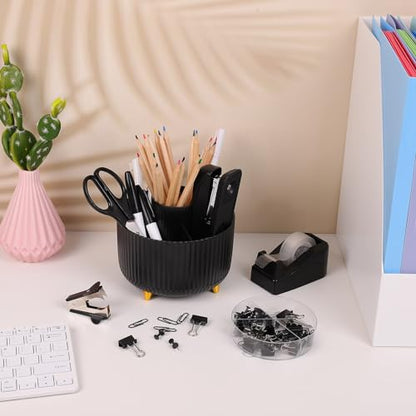 SKYDUE Black Office Supplies with Pencil Holder,Desk Accessories 11PCS | Office Desk Accessories Included Stapler with Staples, Staple Remover,Tape Dispenser, Binder Paper Clips Kit,Scissor, Pens - color: Black