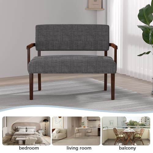 FAGAGA Accent Chair 2 Seat, Upholstered Reading Leisure Chair, Bench with Solid Wood Frame (Gray) - color: Grey, size: Bench
