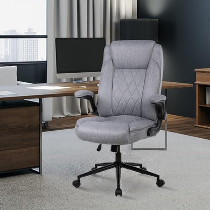 ralex-chair Big and Tall Office Chair -500 lb Office Chair for Big Man, Fabric High Back Office Desk Chair with 120° Tilt Rock,Computer Desk Chair with flip up arm - Light Gray - color: Light Gray, size: set of 1