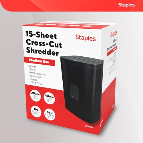 Staples 15-Sheet Cross-Cut Paper Shredder, P-4 Security, Black - size: 15 Sheet