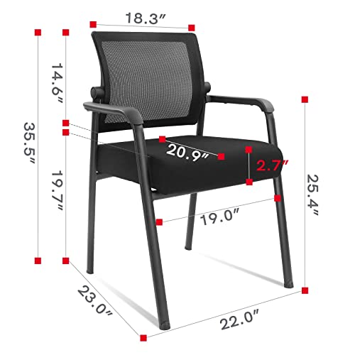KLASIKA Office Chair No Wheels with Adjustable Mesh Back, Ergonomic Waiting Room Arm Chairs with Thickened Cushion for Desk School Church Guest Reception, 2PK