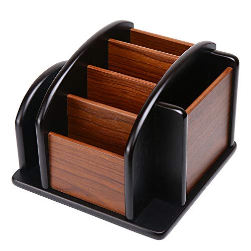 Siveit Wooden Desk Organizer, Desktop Office Supplies Storage Remote Control Caddy Holder (6-Compartment)