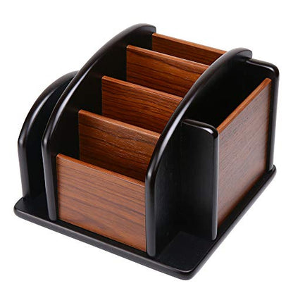 Siveit Wooden Desk Organizer, Desktop Office Supplies Storage Remote Control Caddy Holder (6-Compartment)