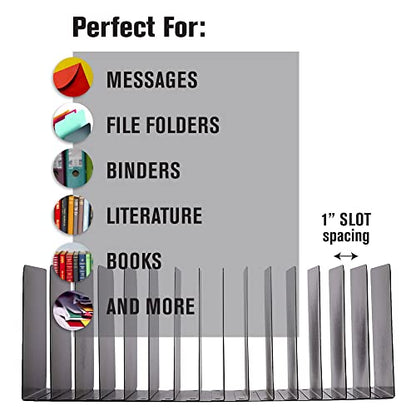 MMF Industries STEELMASTER Desk File Organizer | 15 Compartments | Scratch & Chip-Resistant Finish | Durable Steel Construction | Vertical File Organizer - style: Message Rack