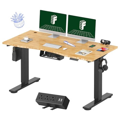 FLEXISPOT EN2 55"x28" Bamboo Electric Standing Desk with Power Strip Bundle | Solid Bamboo Desktop, Cable Management, Convenient Clamp Power Strip Bundle, And Clean Home Office Setup, Black Frame - color: Black Frame + Bamboo Top, size: 55x28