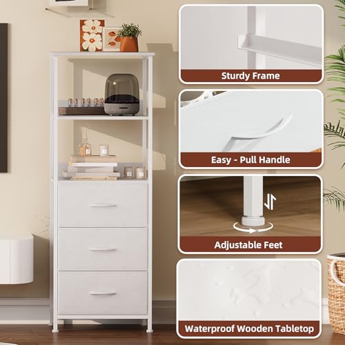 Somdot 5 Tier Bookshelf with 3 Drawers, Narrow Storage Bookcase for Bedroom | Tall Metal Frame Bookcase for Small Spaces, Living Room and Home Office, White - color: White