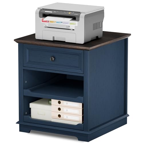 REDAYFUR Lateral File Cabinet 3 Drawer File Cabinet with Charging Station, Printer Stand with Open Adjustable Storage Shelves, Lateral Filing Cabinet for Home Office, Blue - color: Blue